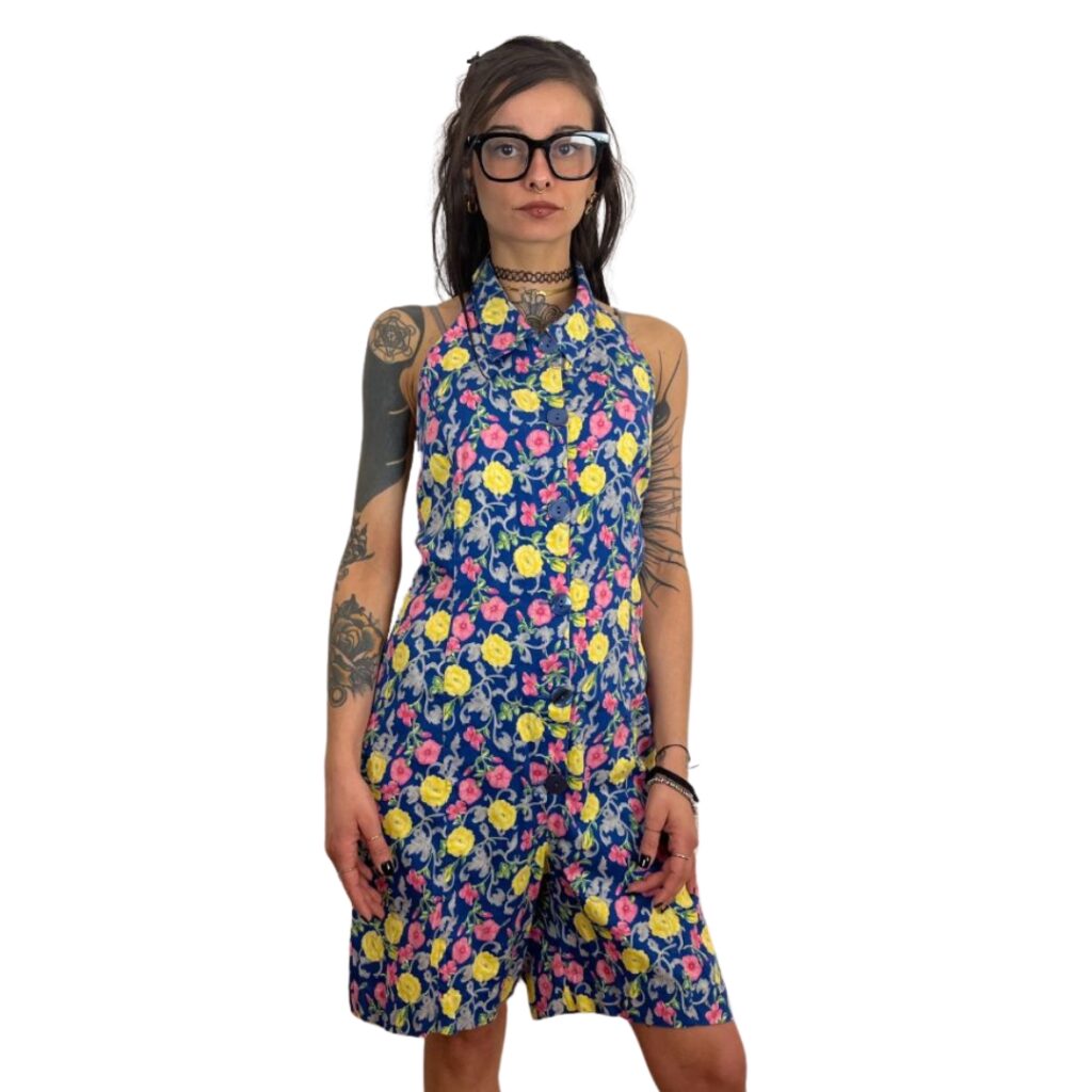 Tutina anni 60 blu floreale