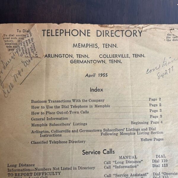 Elenco telefonico originale di Memphis, Tennessee (USA) 1955