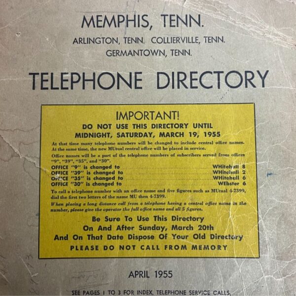 Elenco telefonico originale di Memphis, Tennessee (USA) 1955